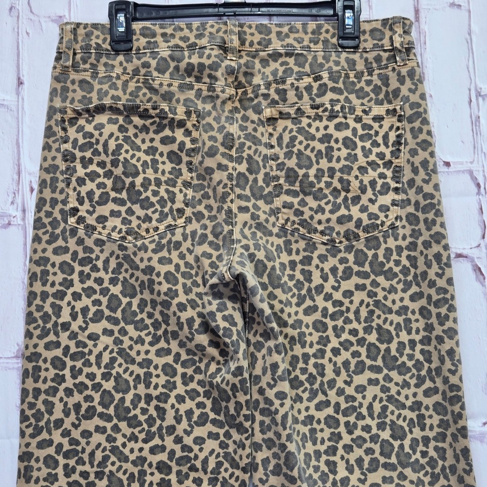 American Eagle Jeans Tan Leopard Wide Leg Animal Print Women Size 12 Regular - Picture 5 of 16